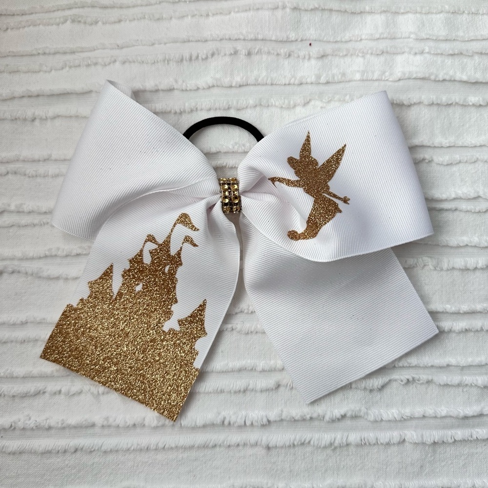 White and Gold Castle Cheer Disney Hair Bow